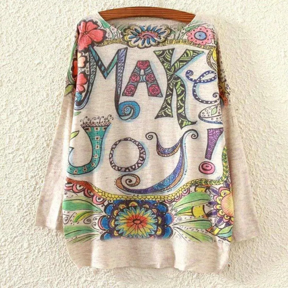 Make Joy Printed Knitted Long Sleeve
