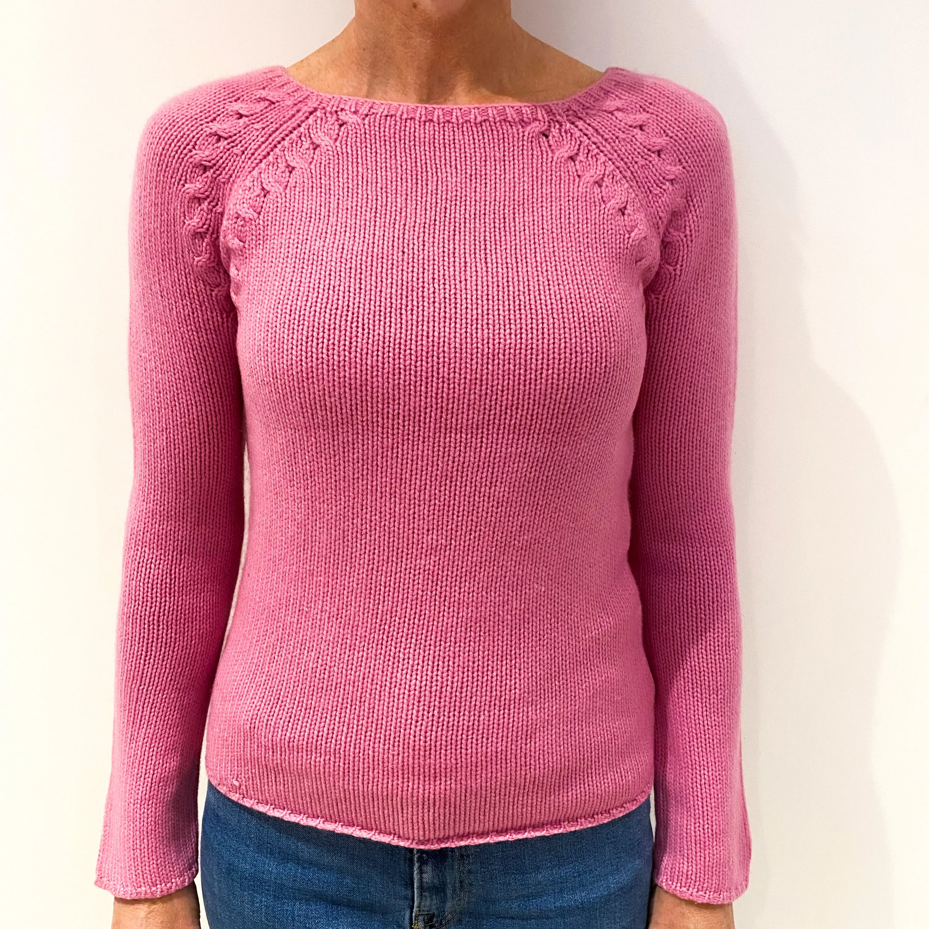 Mauve Pink Chunky Cashmere Crew Neck Jumper Small