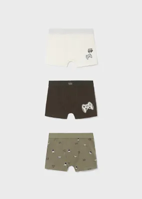 Mayoral Boxer Briefs Khaki/White/Black Game Controller (3Pack): Size 2 to 16