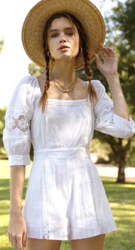 Melissa Lace Mix Romper White