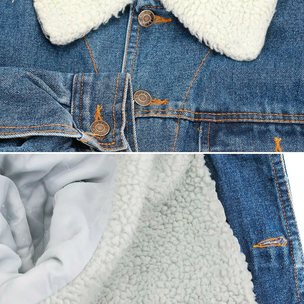 Men's Denim Sherpa Jacket Classic Cotton Button Up Fleece Lined Trucker Jean
