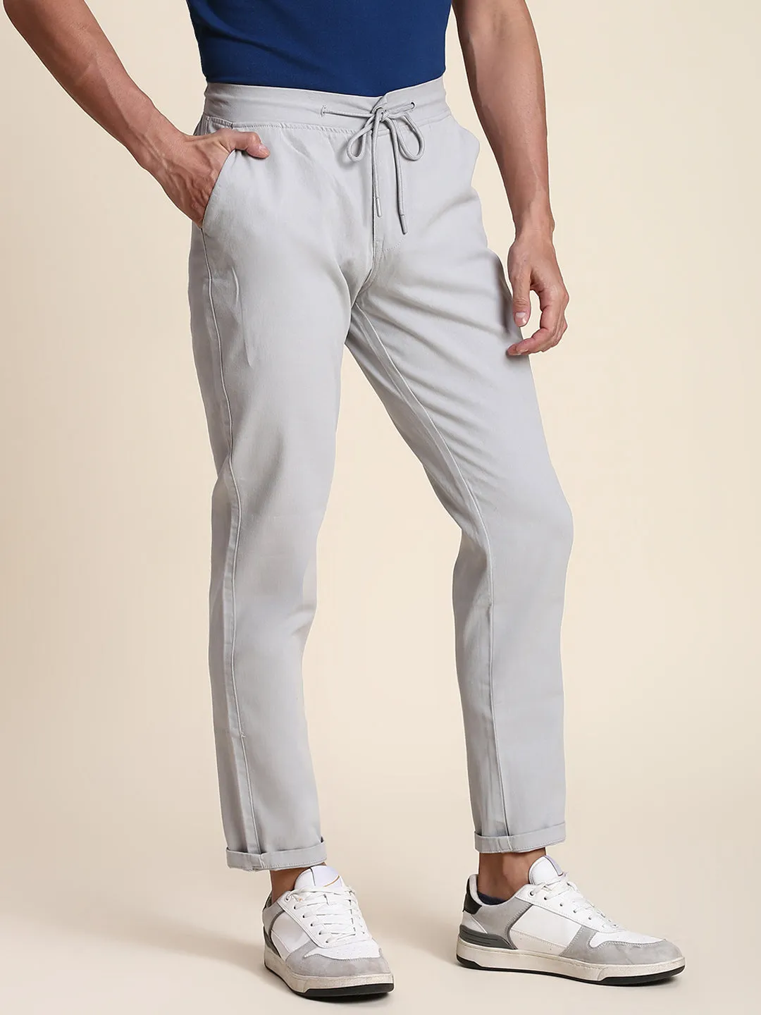 Men's Light Grey Chino Comfortable Bottomwear With Smart Casual Look