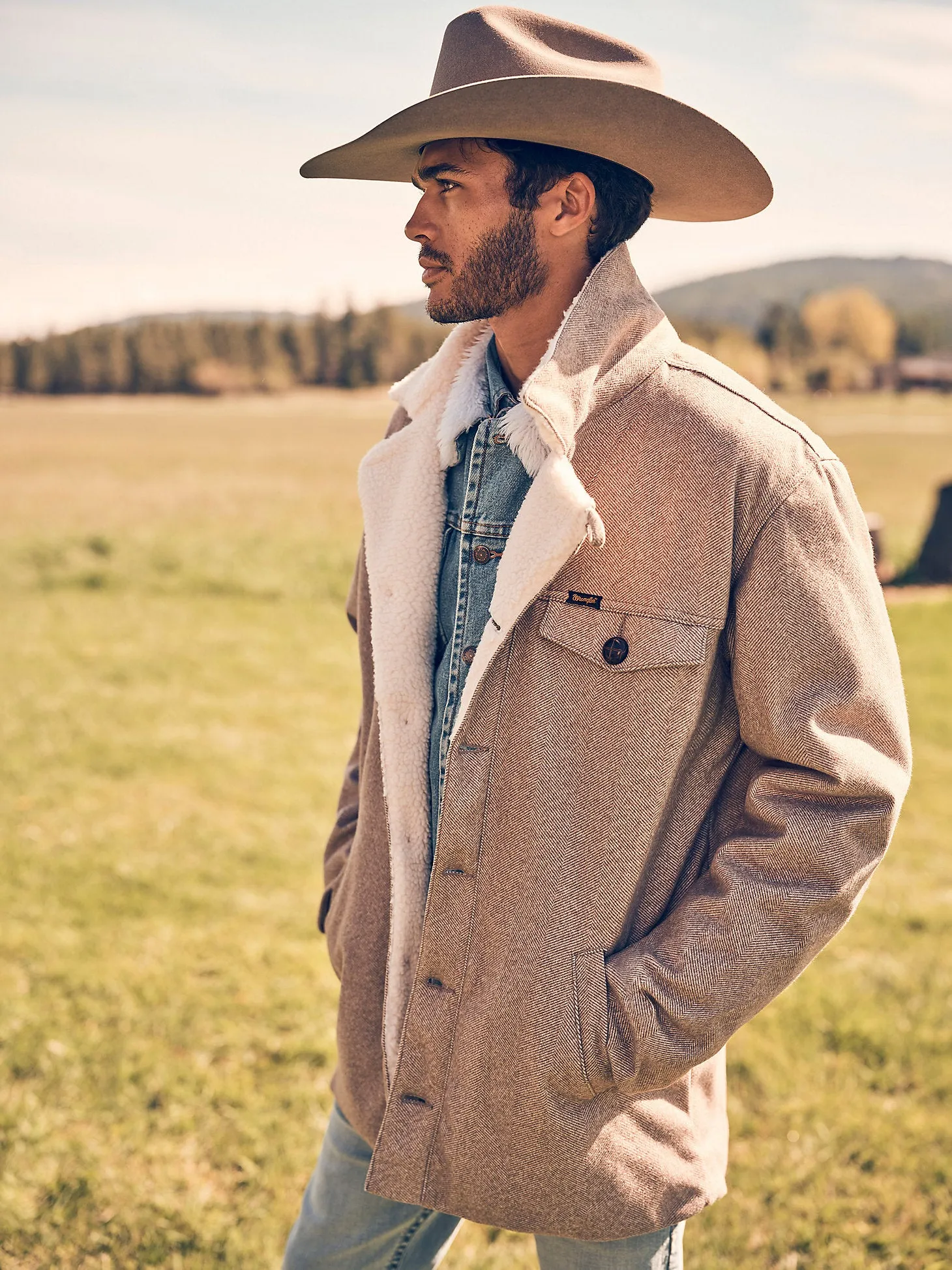 Men's Tweed Sherpa Lined Heavy Jacket - Neutral Brown