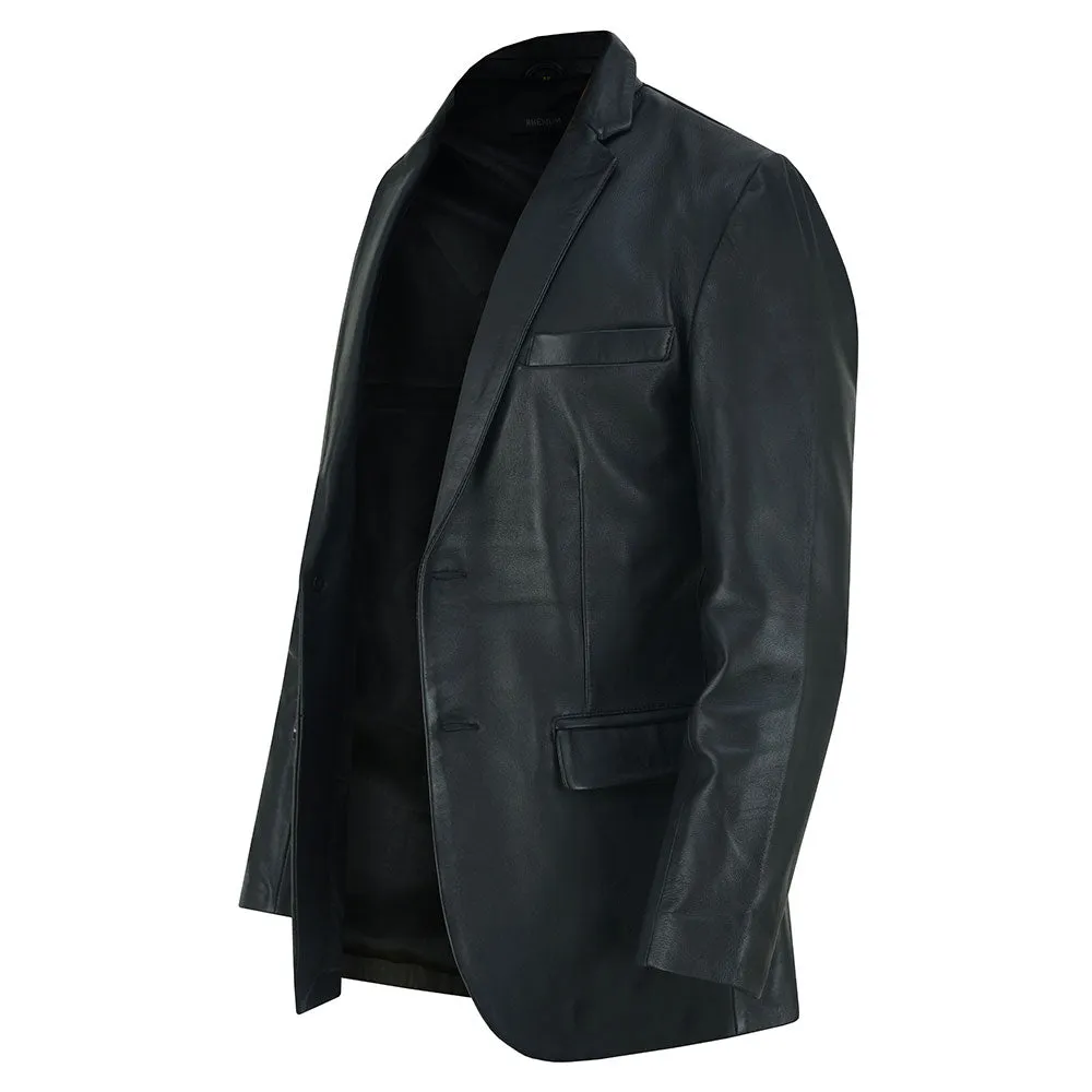 Mens Two Button Black Leather Blazer