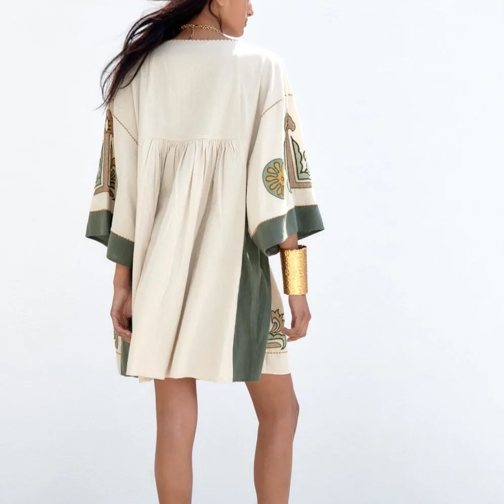 Merin Embroidery Mini Tunic Dress
