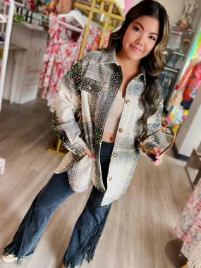 Mika Mocha Sequin Plaid Showstopper Shacket