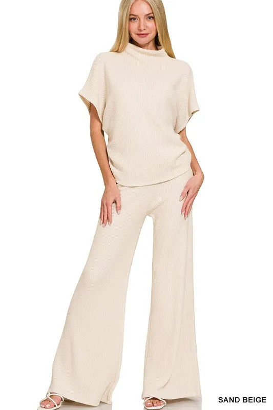Mock Neck Shirred Sweater