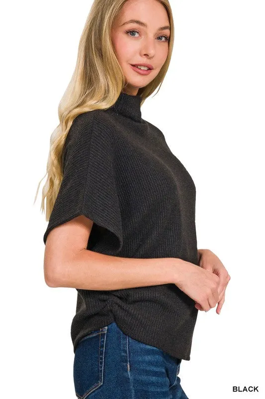 Mock Neck Shirred Sweater
