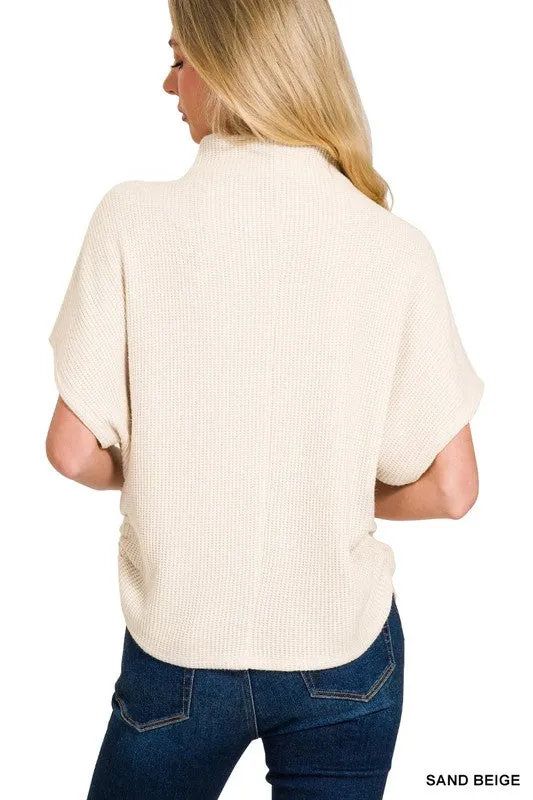 Mock Neck Shirred Sweater