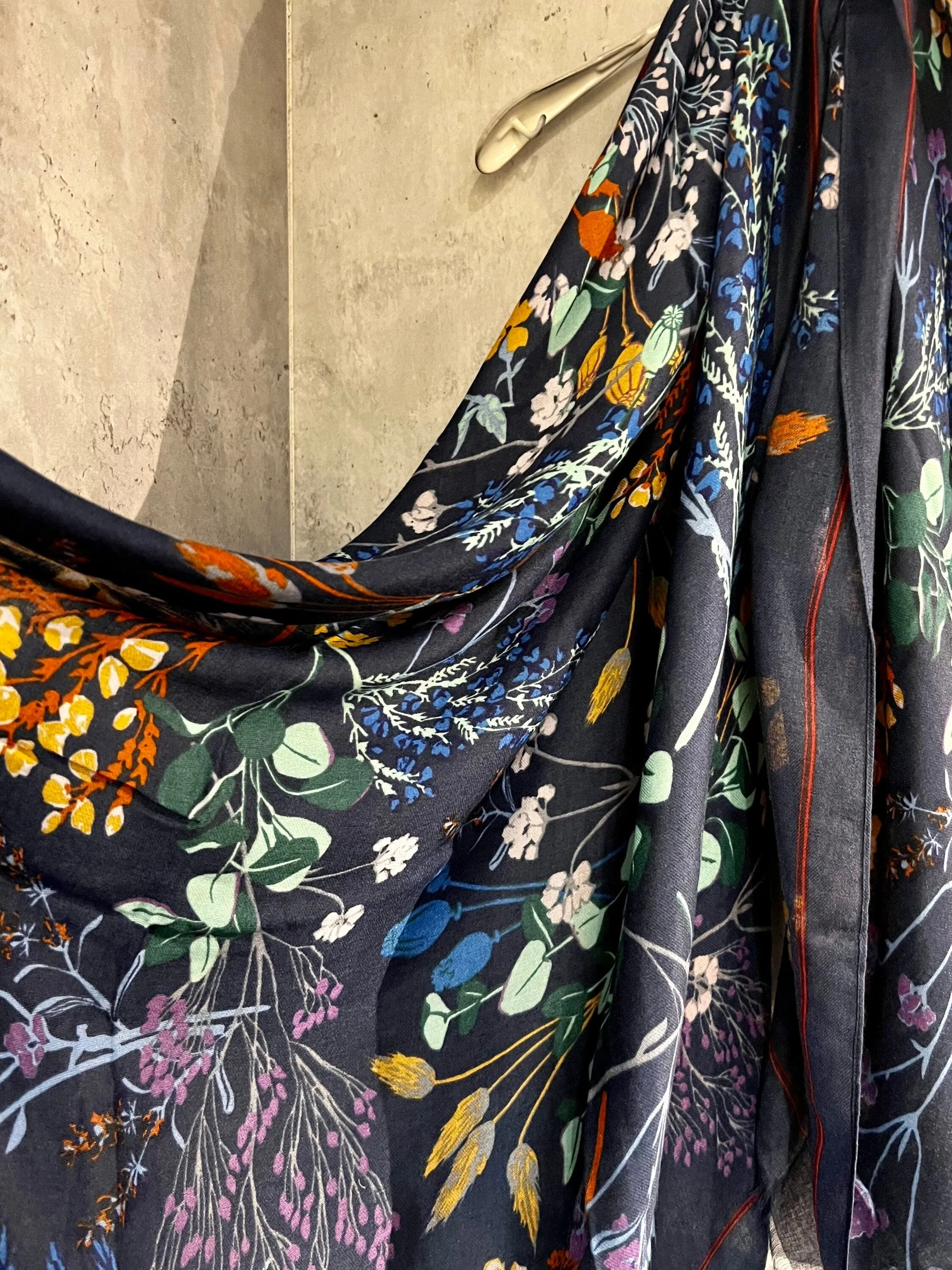 Multi Flowers Stem Blue Cotton Scarf/Spring Summer Autumn Scarf/Gifts For Mum/Gifts For Her/Birthday Christmas Gifts/UK Seller