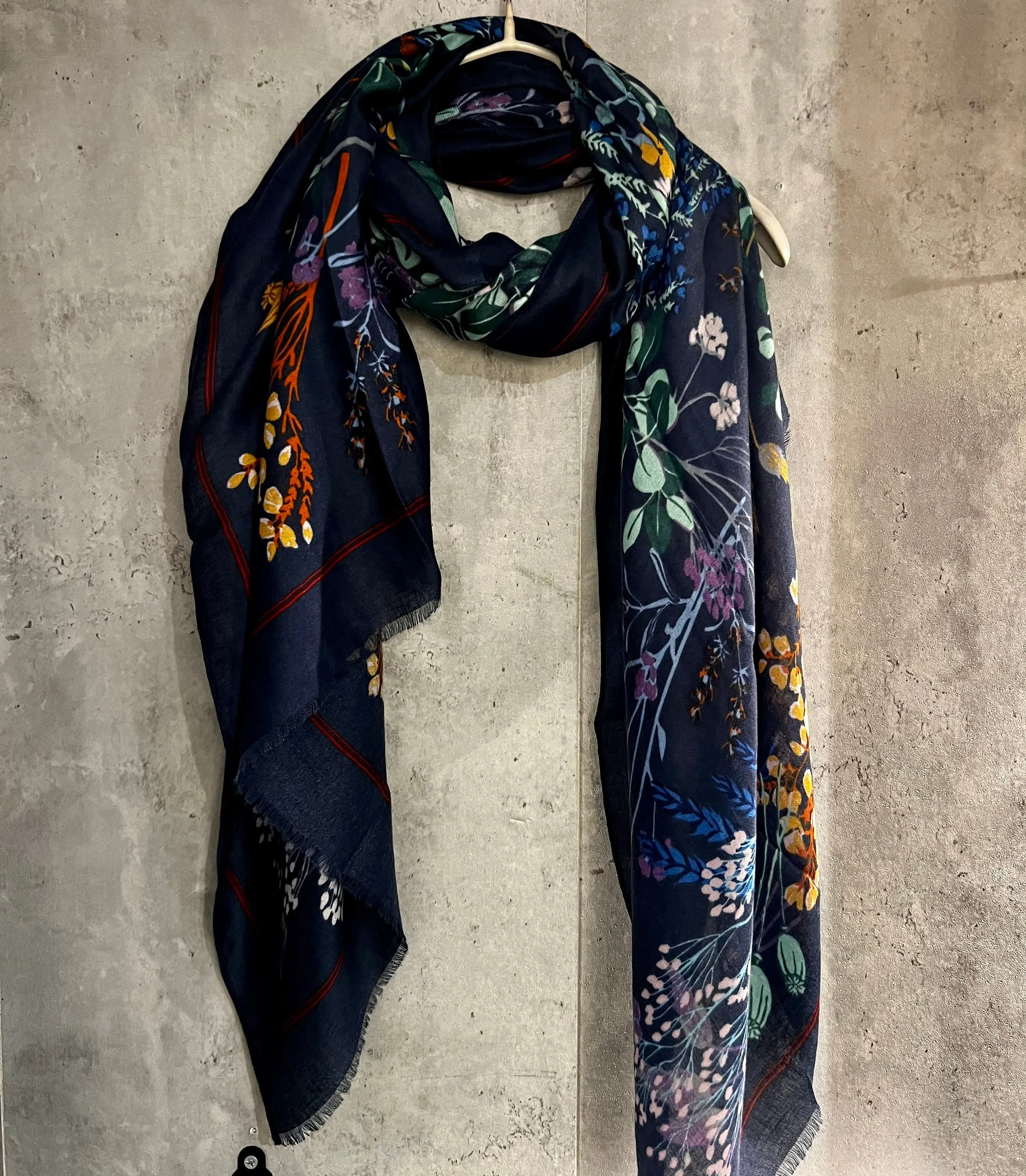 Multi Flowers Stem Blue Cotton Scarf/Spring Summer Autumn Scarf/Gifts For Mum/Gifts For Her/Birthday Christmas Gifts/UK Seller