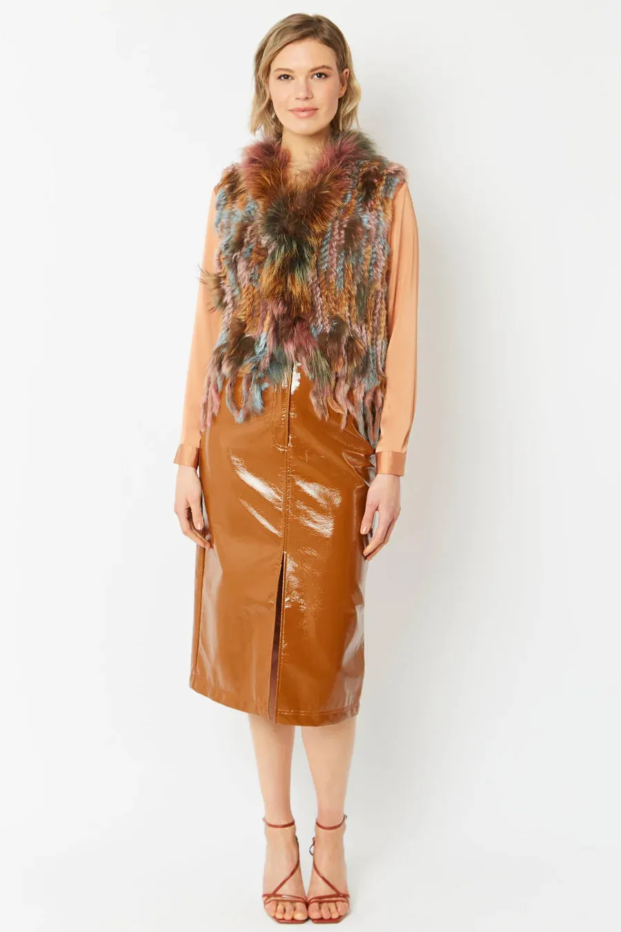 Multicolor Fox Non-Shredding Rex Rabbit Fur Vest