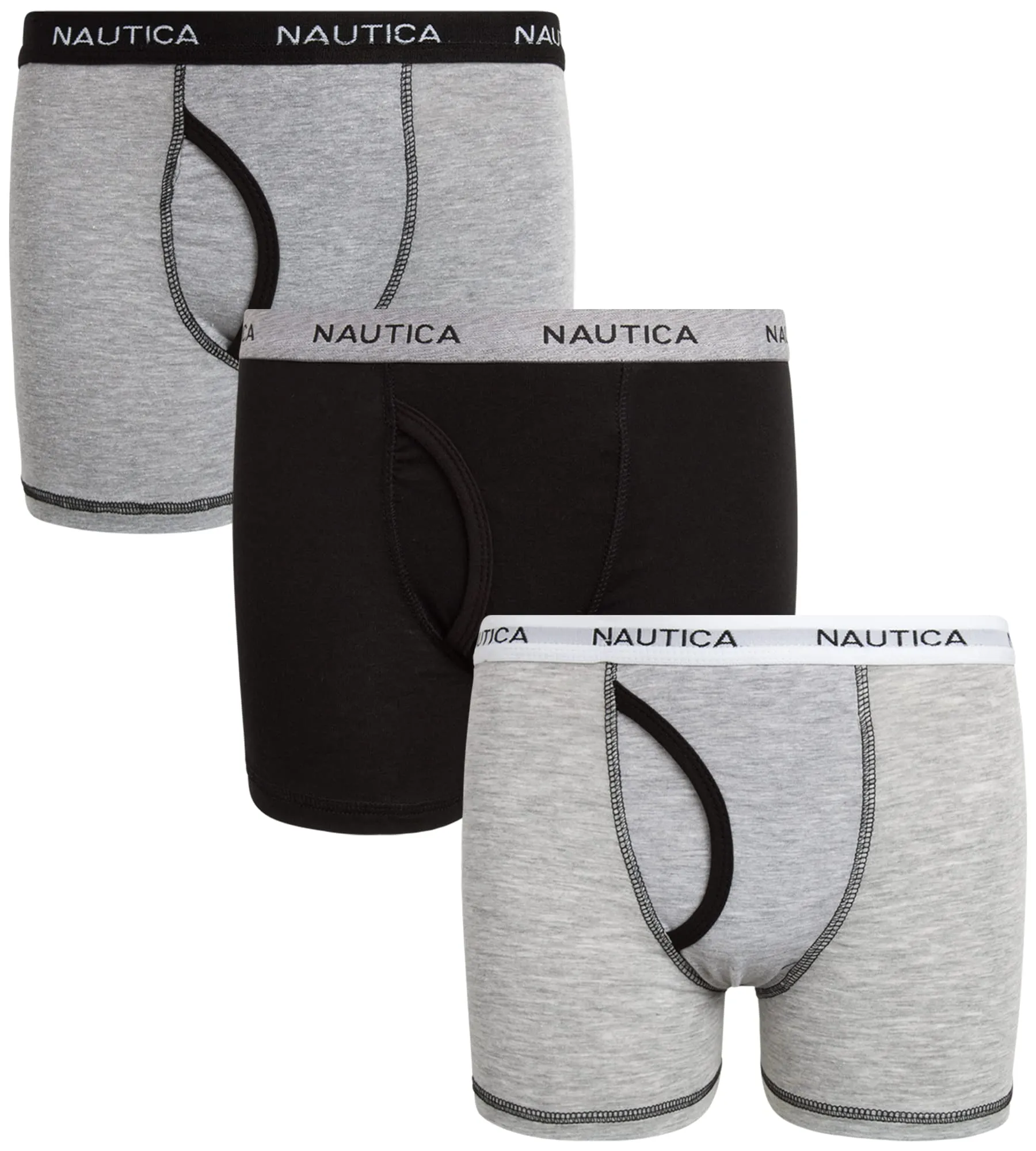 Nautica Boys' Underwear - 3 Pack, 6 Pack Stretch Cotton Boxer Briefs (Size: 4-18), Size 12-14, Black/Light Grey/Medium Grey-3pk