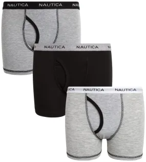 Nautica Boys' Underwear - 3 Pack, 6 Pack Stretch Cotton Boxer Briefs (Size: 4-18), Size 12-14, Black/Light Grey/Medium Grey-3pk