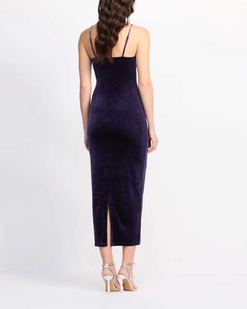 Nisha Velvet Midi Dress-Slate Blue