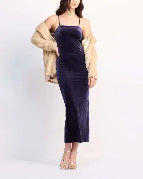 Nisha Velvet Midi Dress-Slate Blue