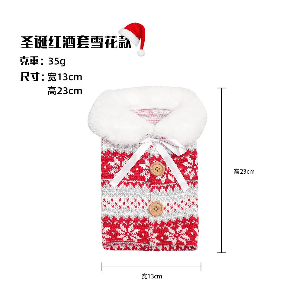 Nordic Knitted Elk Snowflake Wine Bottle Cover Christmas Decoration Fur Ball Wine Bottle Cover Home Supplies