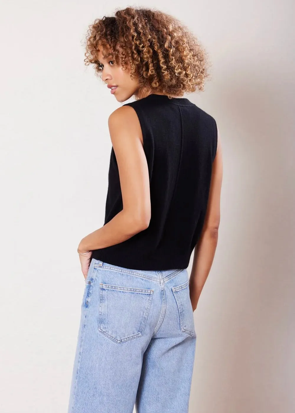 Not Monday Cate Cashmere Button Down Vest Black