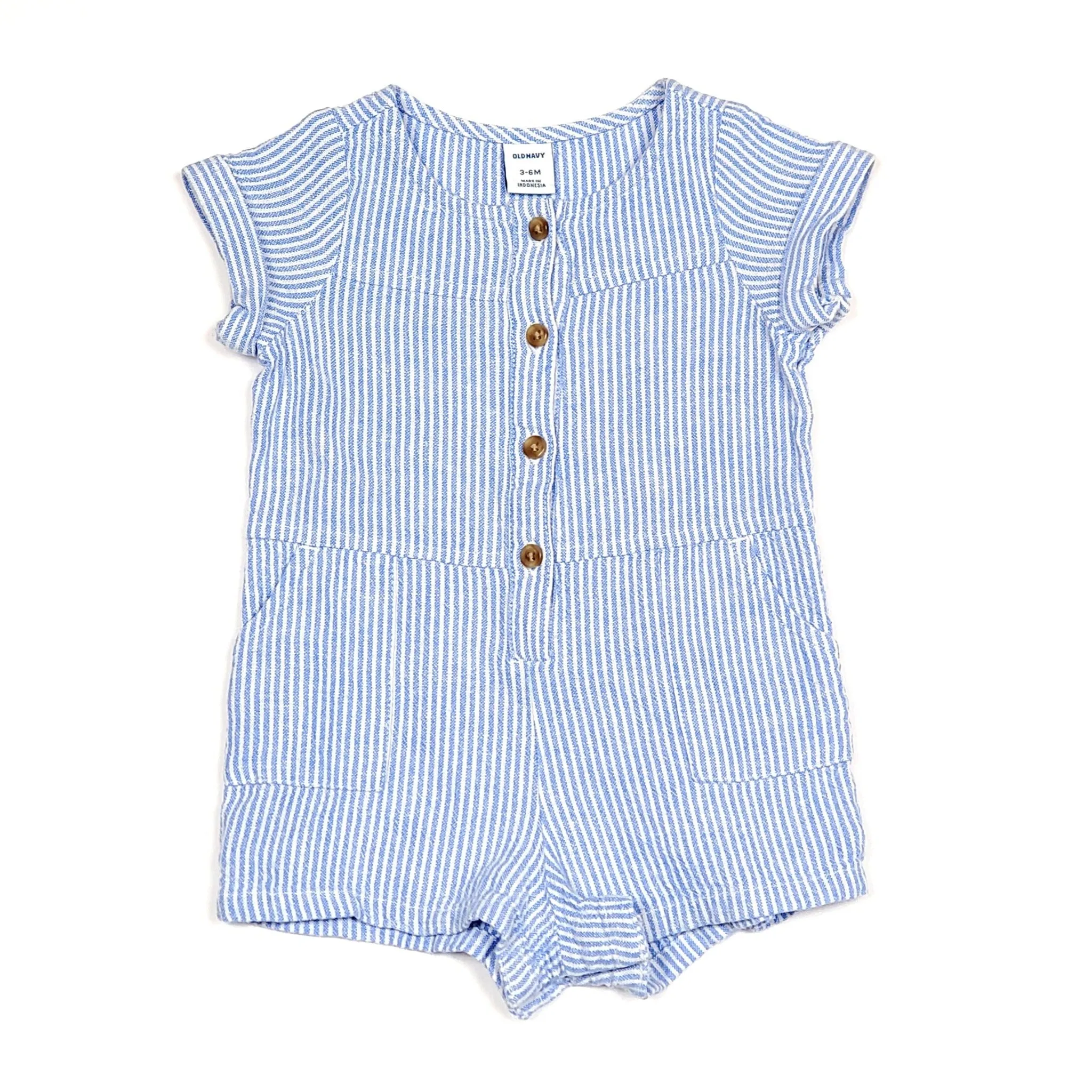 Old Navy Blue White Striped Girls Romper 3-6M