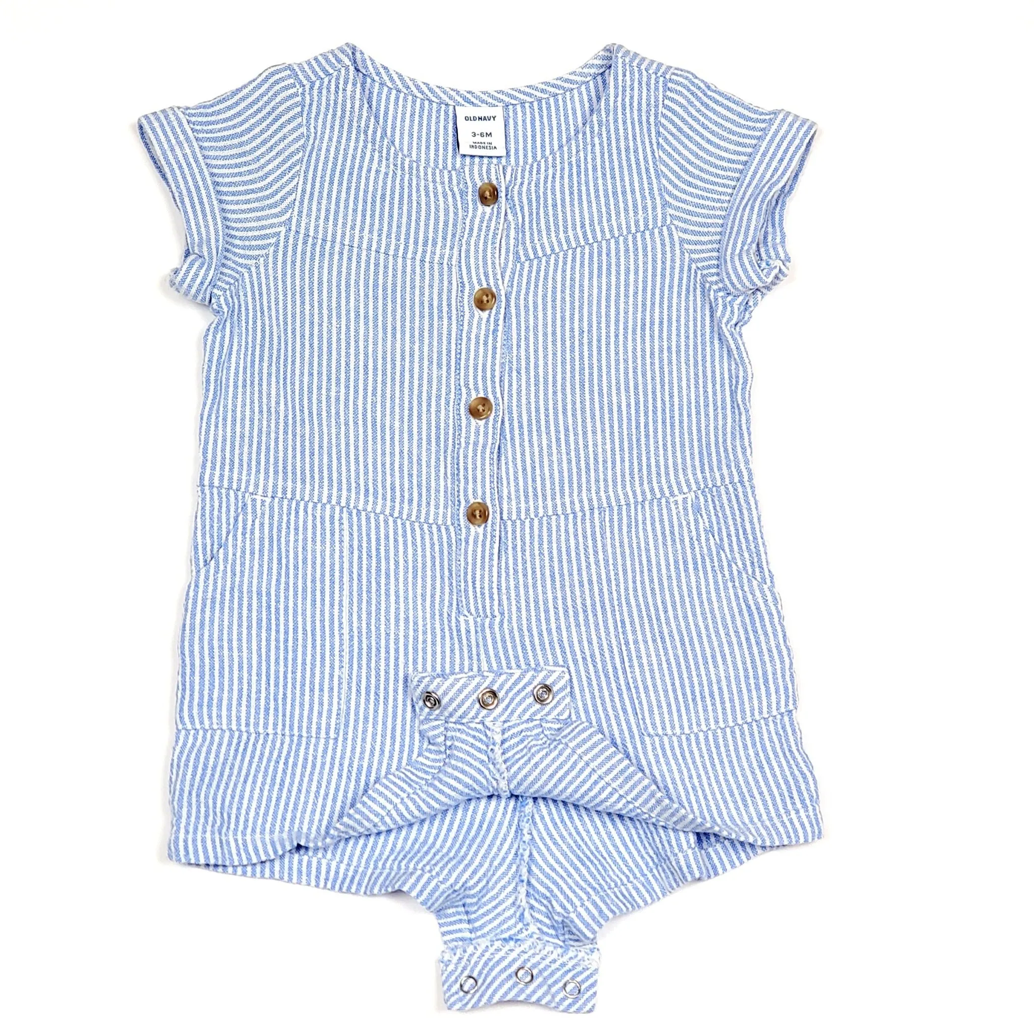 Old Navy Blue White Striped Girls Romper 3-6M