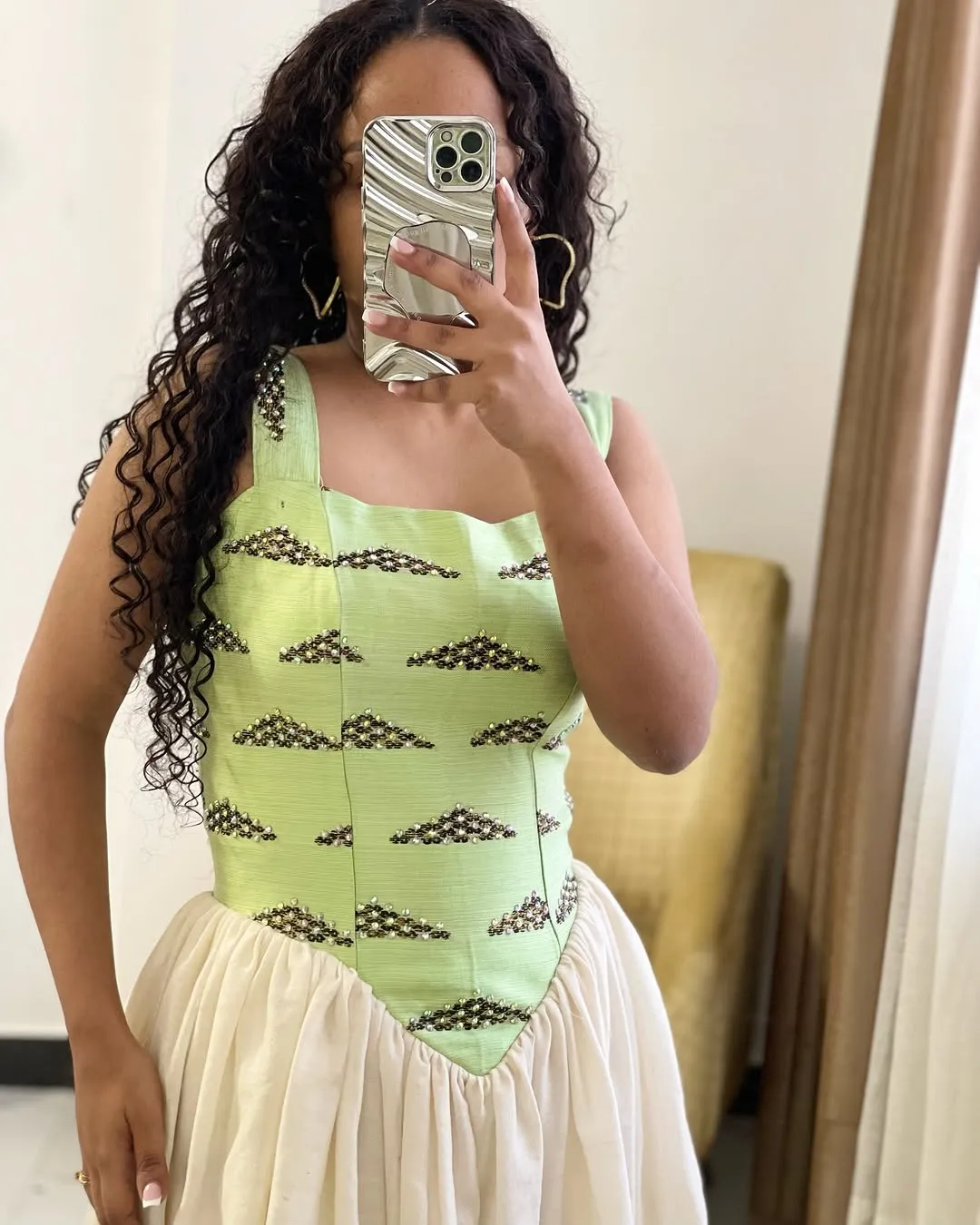 Olive Green Corset Habesha Dress: Sleeveless Modern Traditional Ethiopian Dress Radiant Habesha Kemis