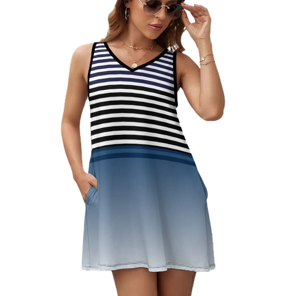 Ombre Striped Ladies Sleeveless Pocket Tank Top Dress