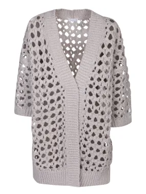 Openwork knit beige cardigan