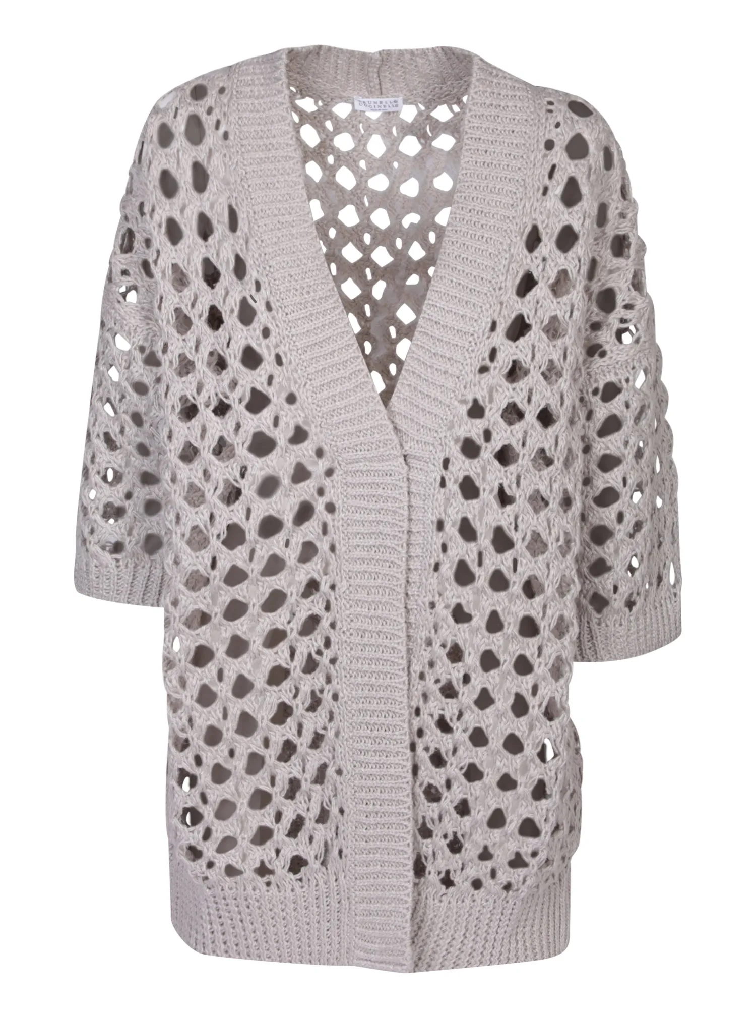 Openwork knit beige cardigan
