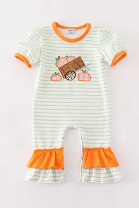 Orange Wheelbarrow Pumpkin Applique Stripe Girl Romper