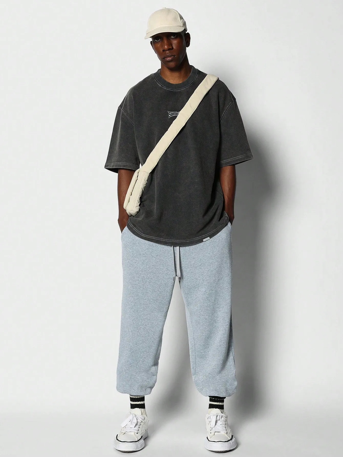 Oversized Fit Washed Tee With Grunge Graphic Print