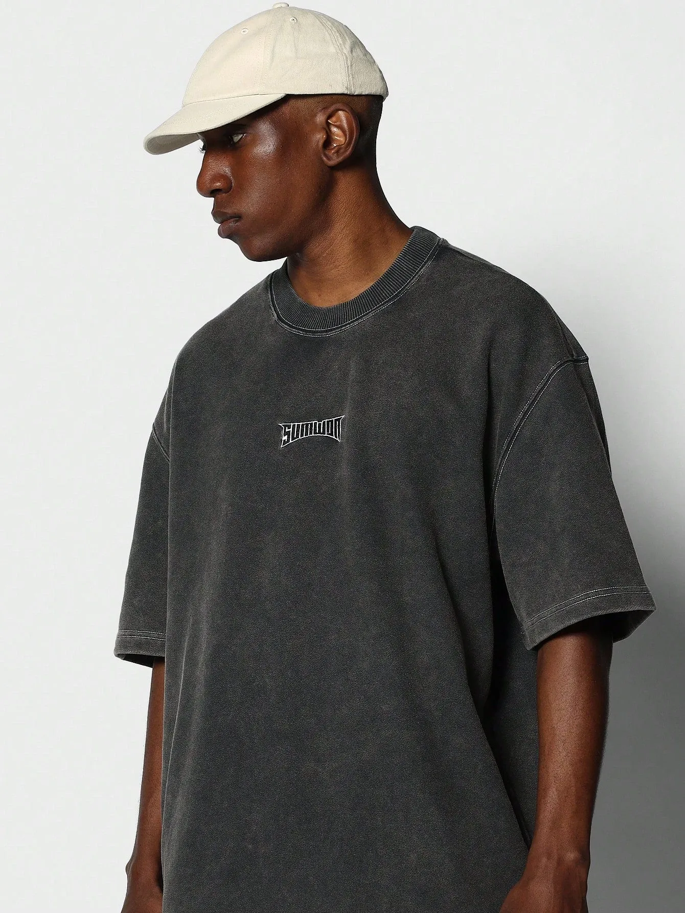 Oversized Fit Washed Tee With Grunge Graphic Print