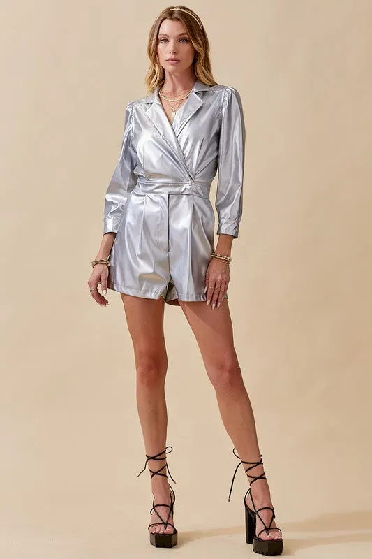Paige faux leather collared romper