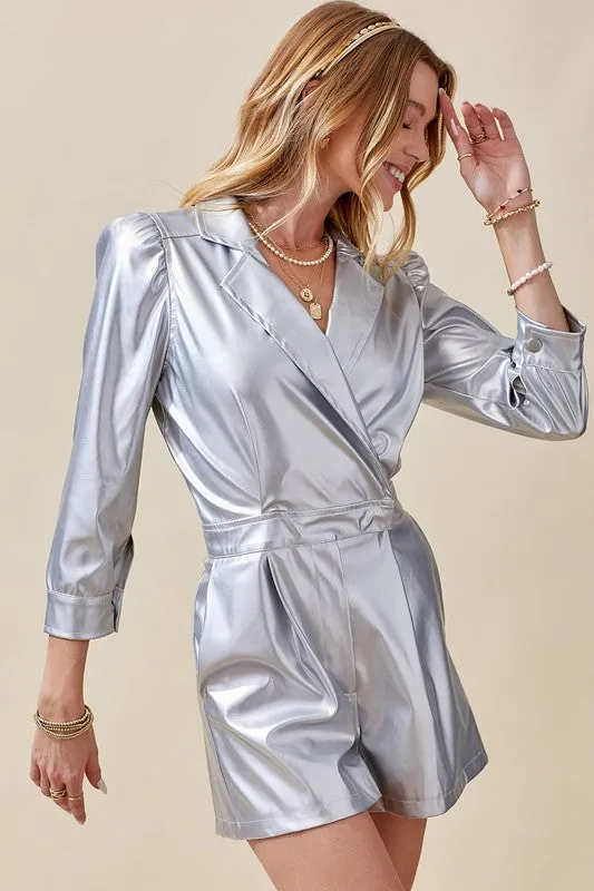 Paige faux leather collared romper