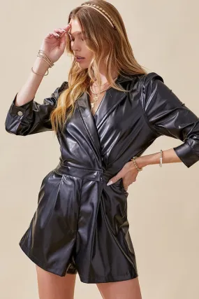 Paige faux leather collared romper