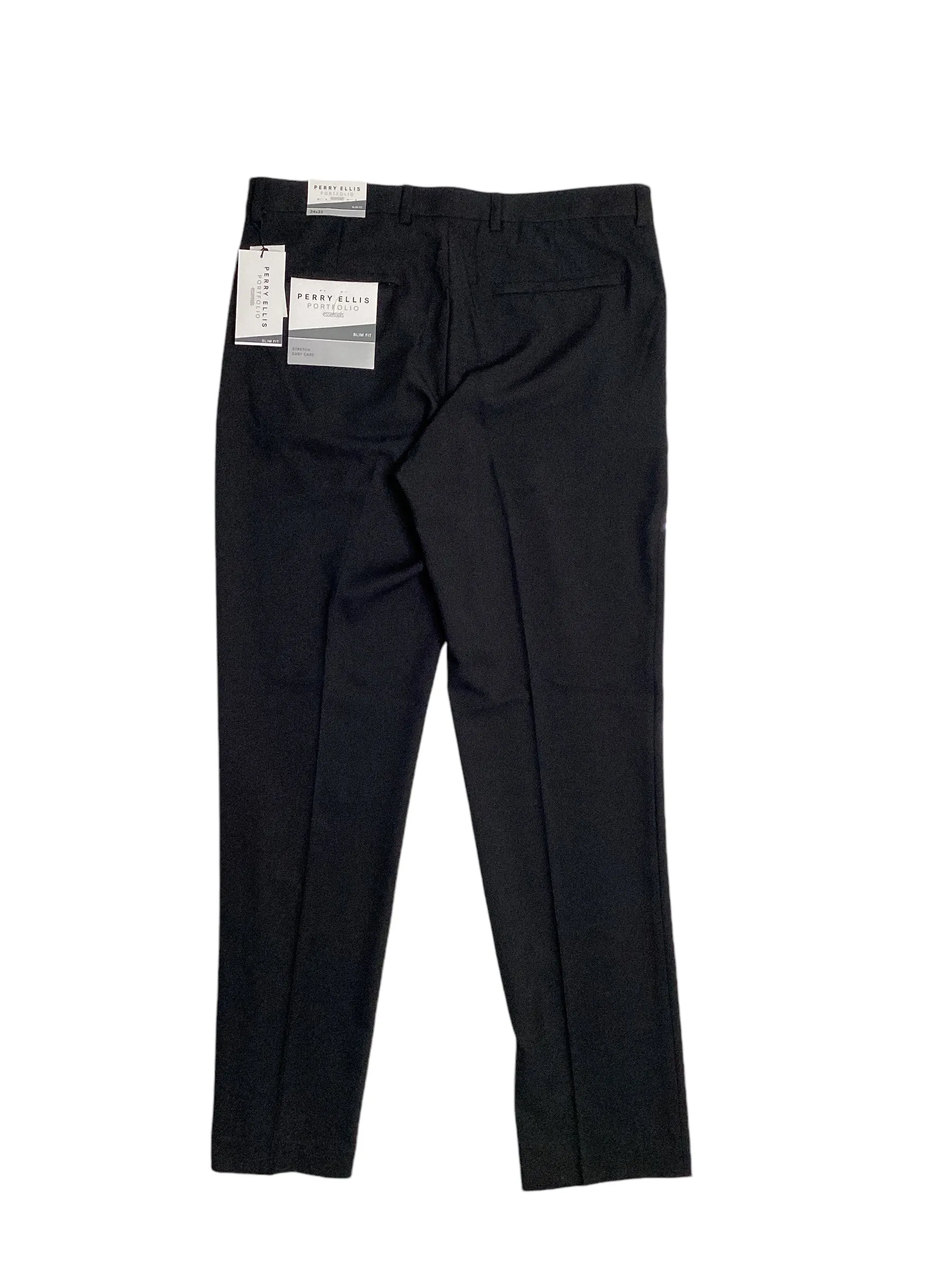Perry Ellis Portfolio Mens Slim fit Dress Pants 34 / 34 Black Solid Stretch