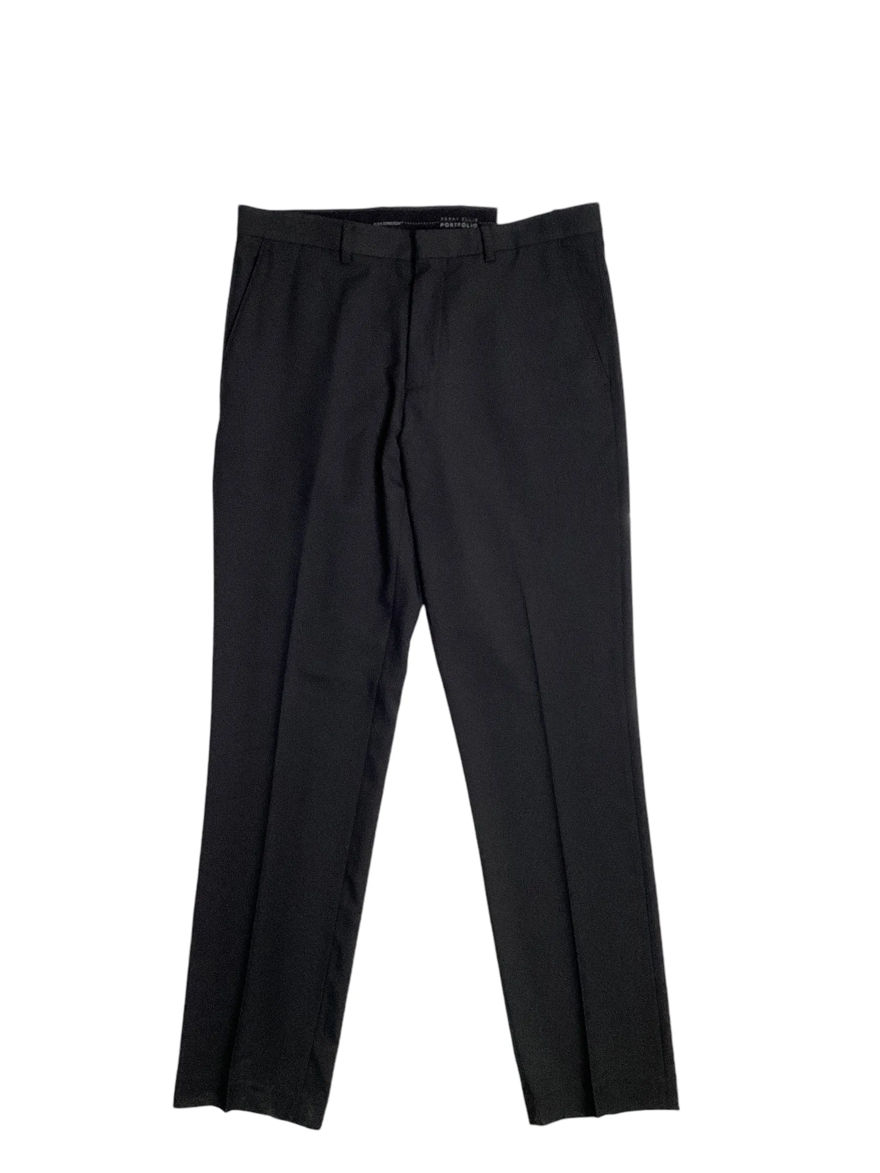 Perry Ellis Portfolio Mens Slim fit Dress Pants 34 / 34 Black Solid Stretch