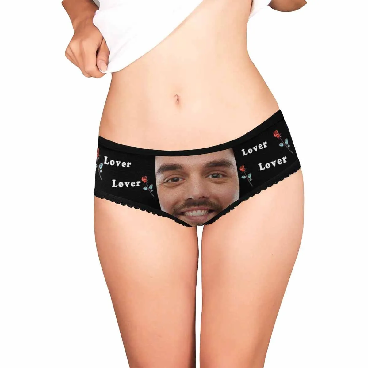Personalized Face Underwear Custom Valentine Rose Women's High-cut Briefs Gift for Girlfriend or Wife