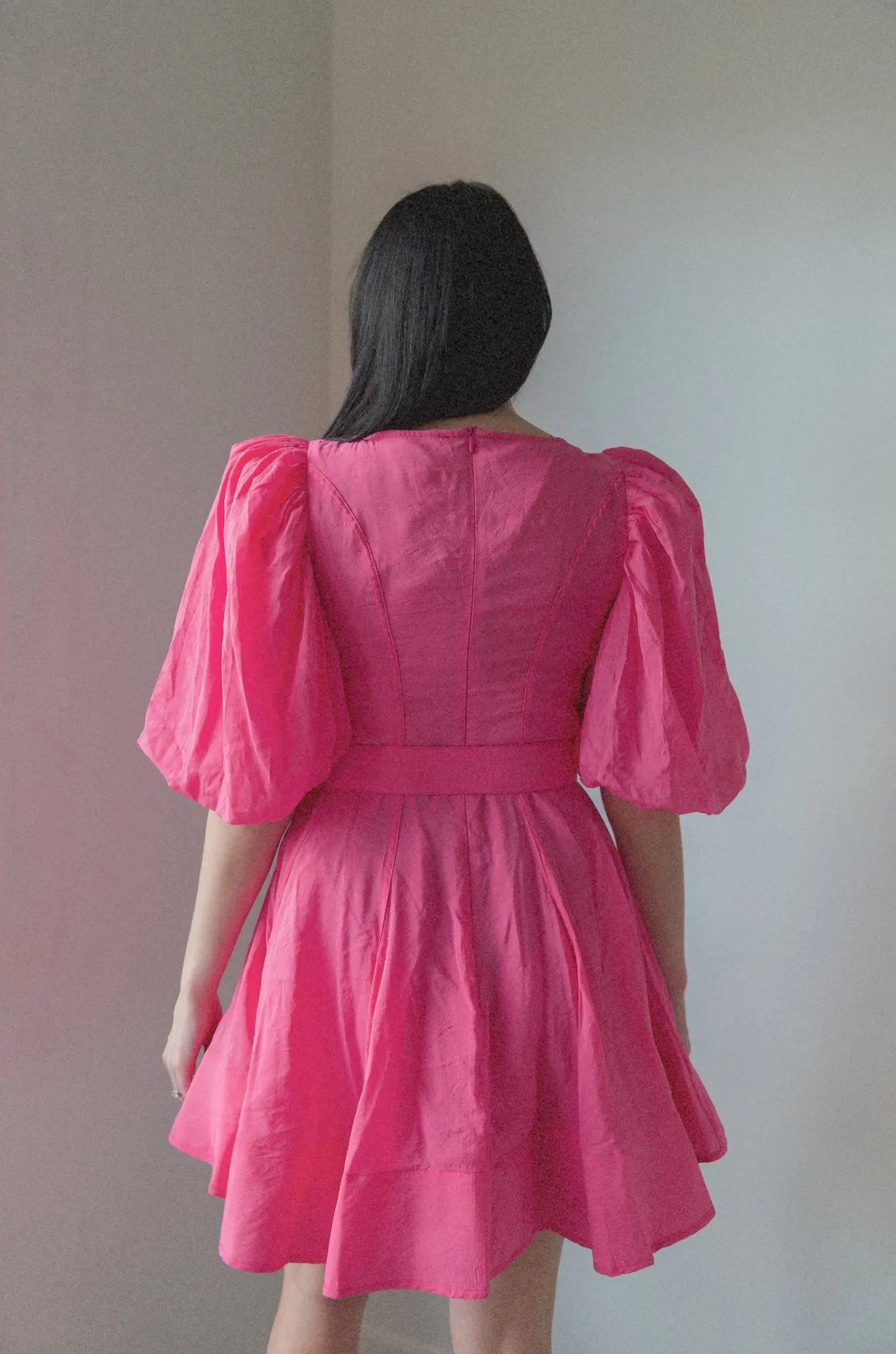 Puff Sleeve Pink Poplin Mini Dress