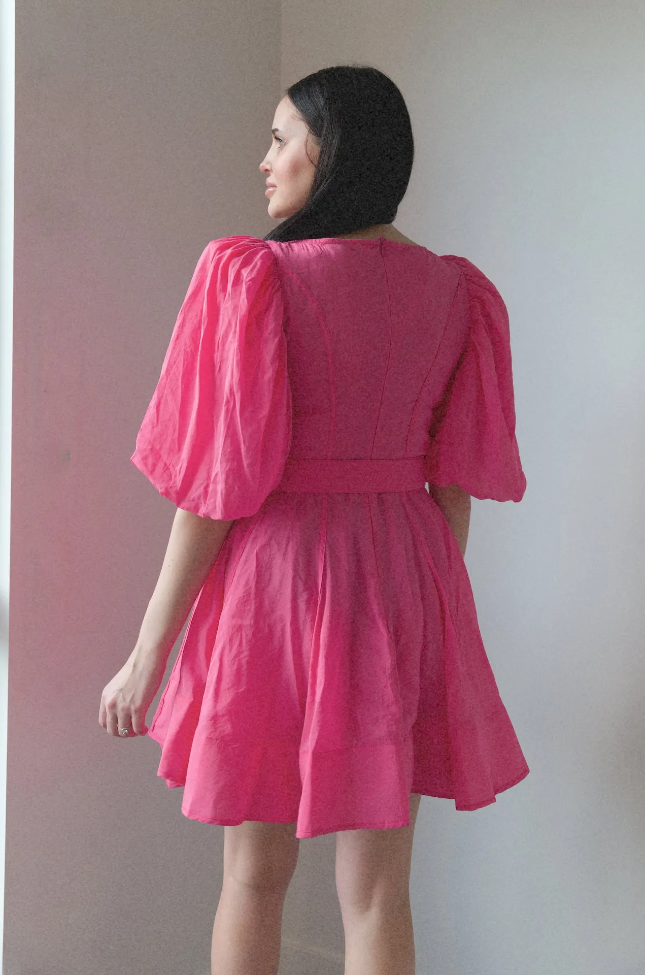 Puff Sleeve Pink Poplin Mini Dress