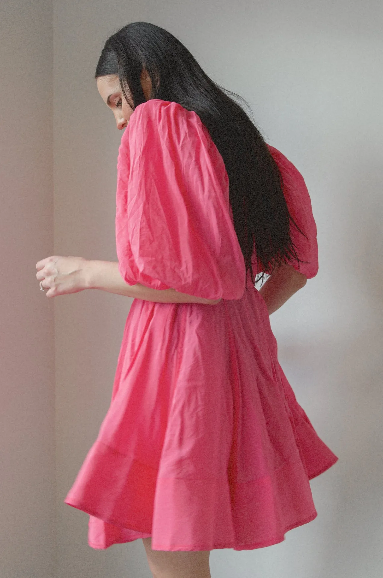 Puff Sleeve Pink Poplin Mini Dress