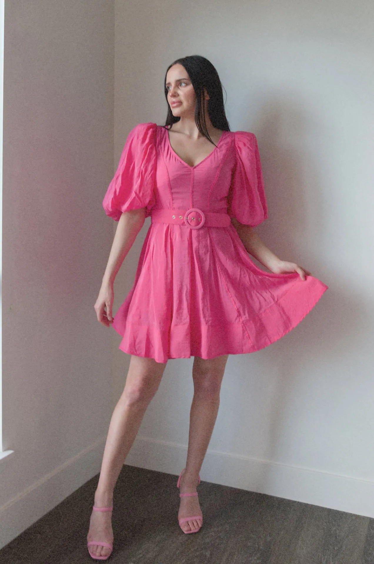Puff Sleeve Pink Poplin Mini Dress