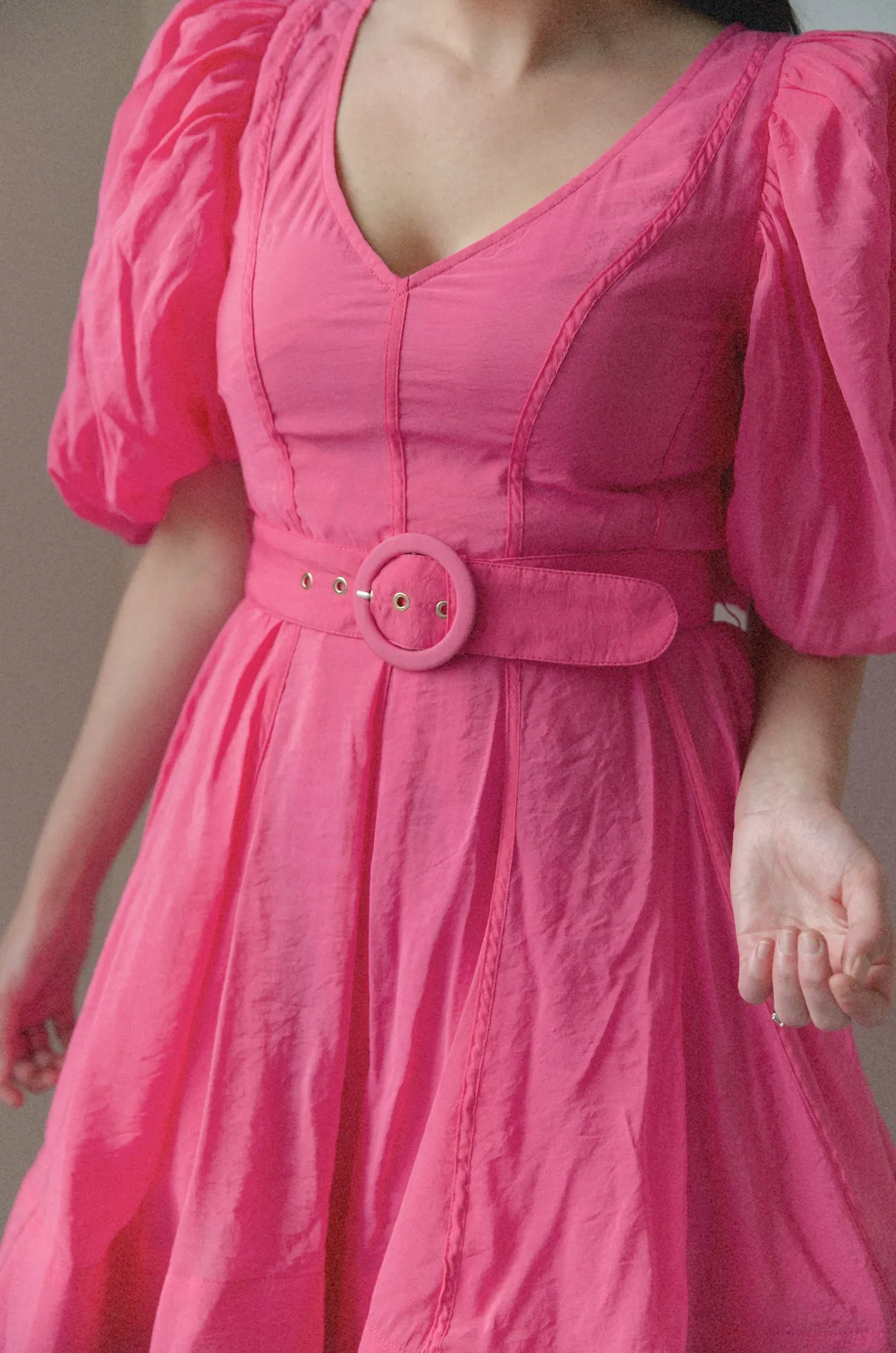 Puff Sleeve Pink Poplin Mini Dress