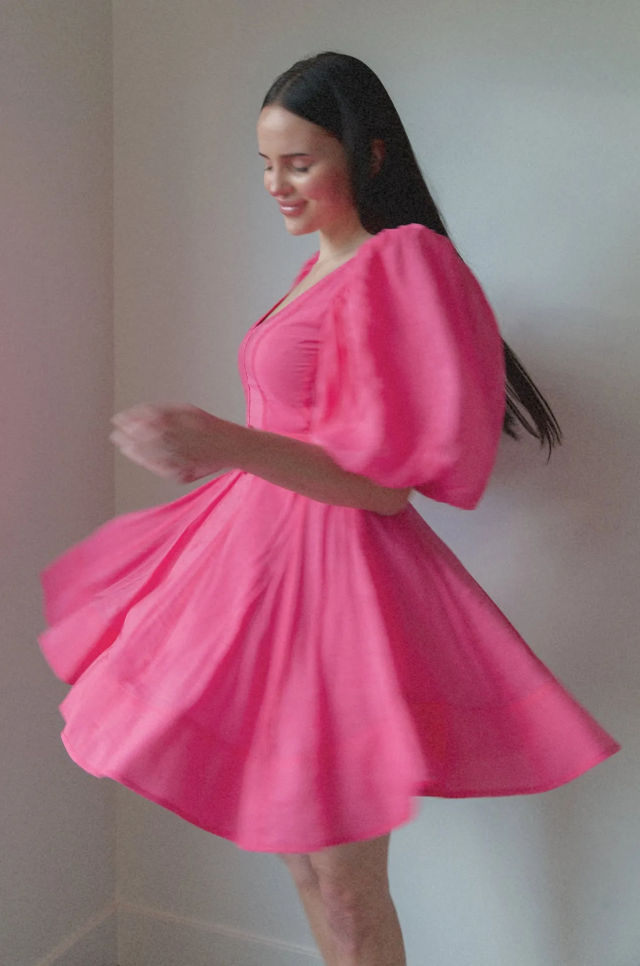 Puff Sleeve Pink Poplin Mini Dress