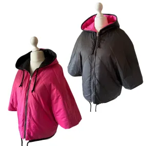 Puffer Hot Pink Black Reversible Mid-Season Quilted Jacket with Hood