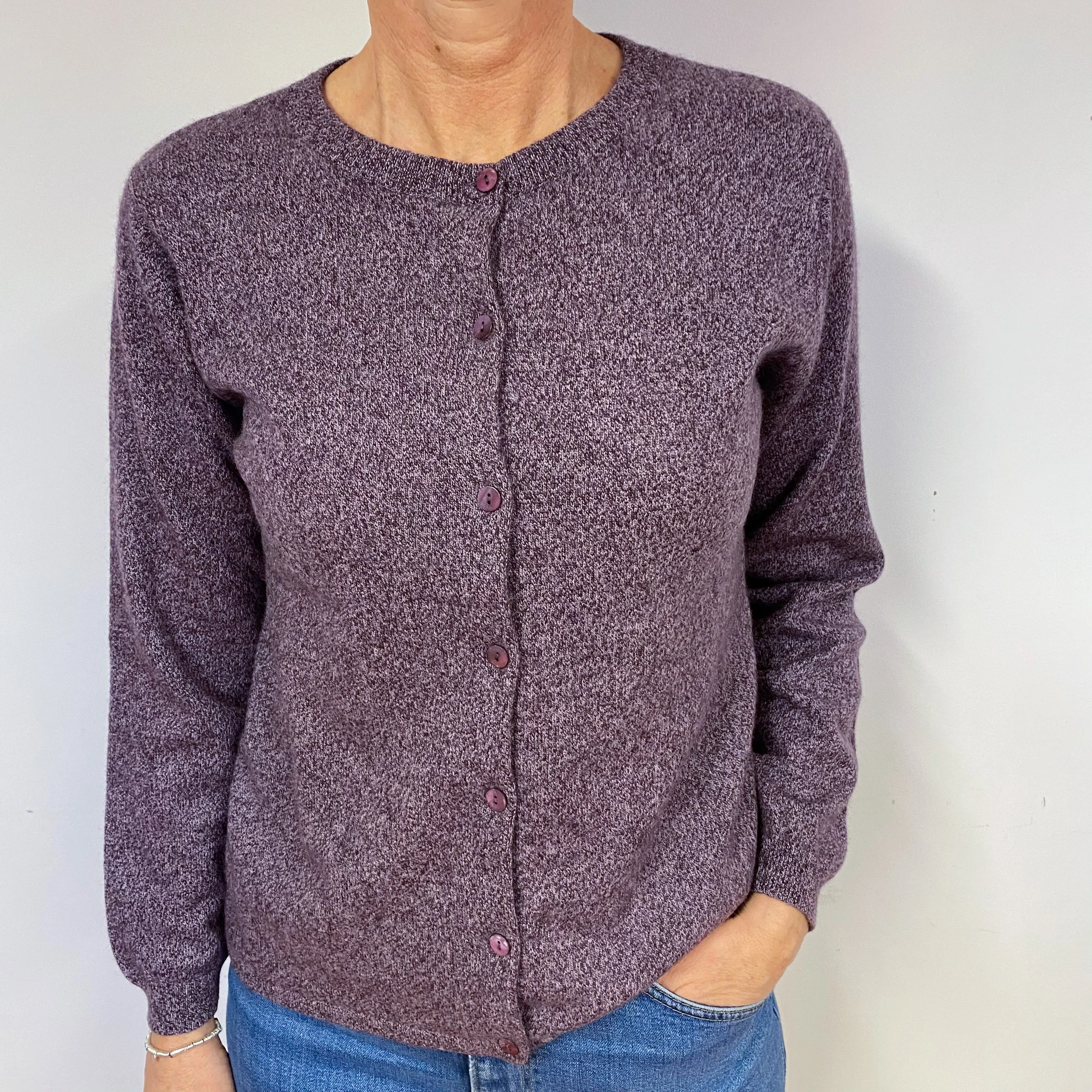 Purple Marl Cashmere Crew Neck Cardigan Medium
