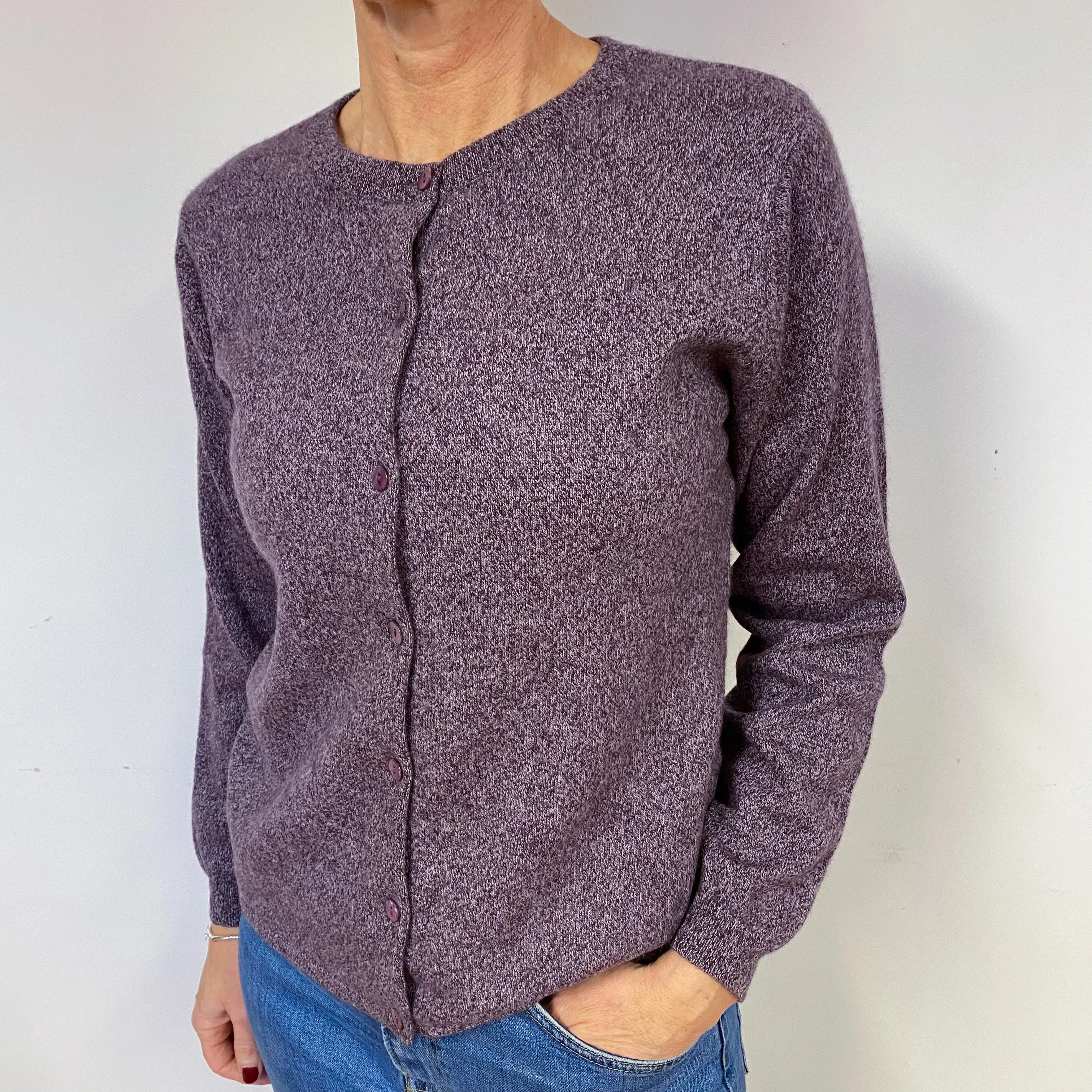 Purple Marl Cashmere Crew Neck Cardigan Medium
