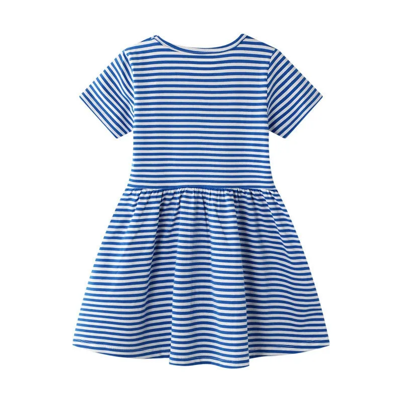 Rainbow Design Short Sleeve Girls Summer Tutu Dress