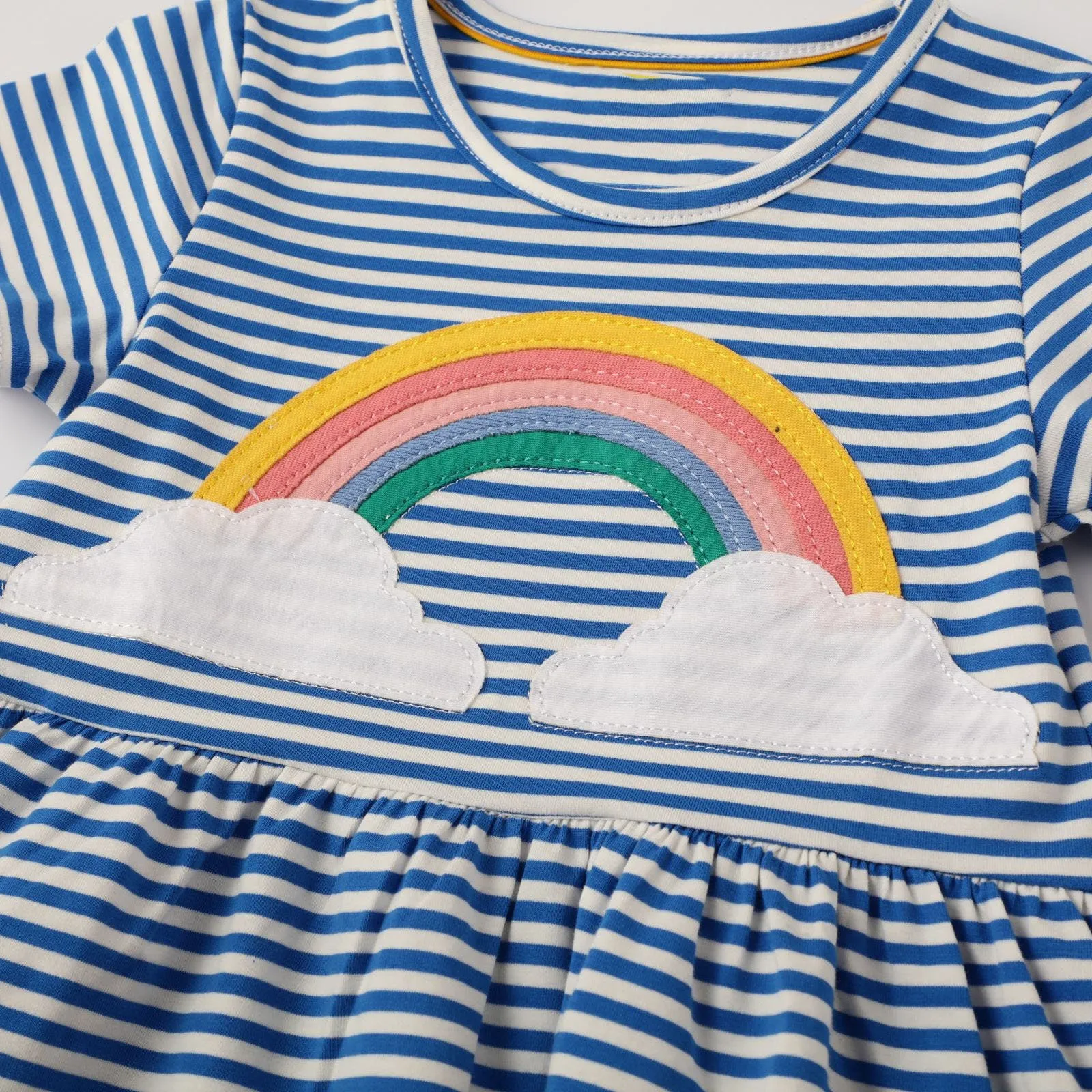 Rainbow Design Short Sleeve Girls Summer Tutu Dress