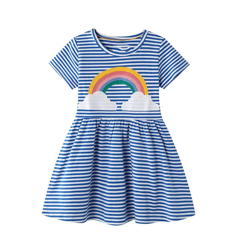 Rainbow Design Short Sleeve Girls Summer Tutu Dress