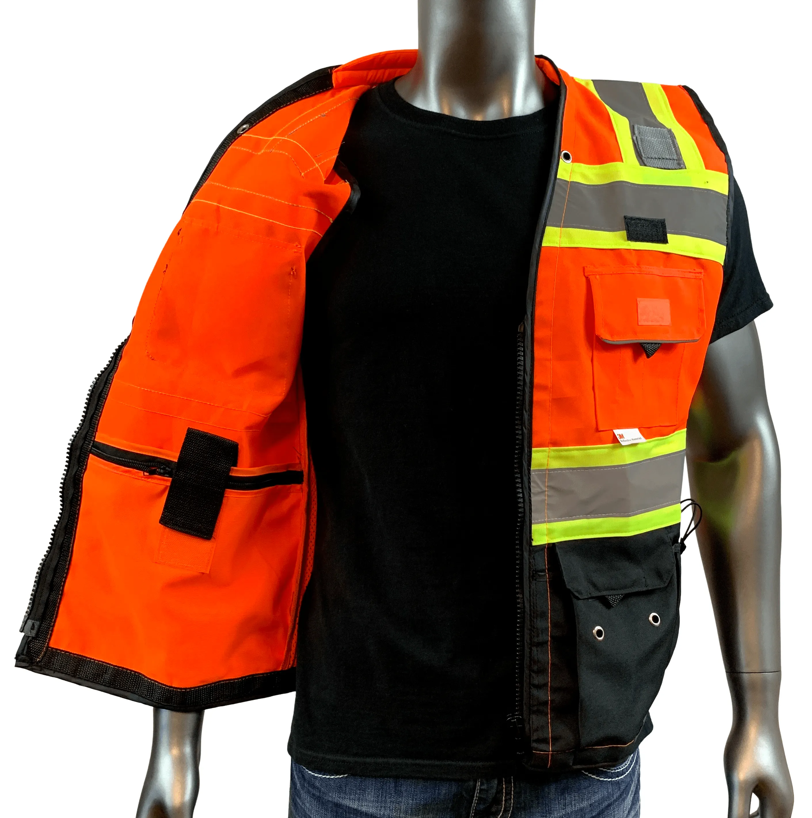 REXZUS C Vest For Mens  Black Series Serveyors Utility Pockets Safety Vests Premium Black Series Serveyors Vest